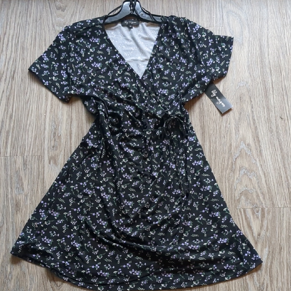 Large Black & Purple Floral Dress Comfortable Soft